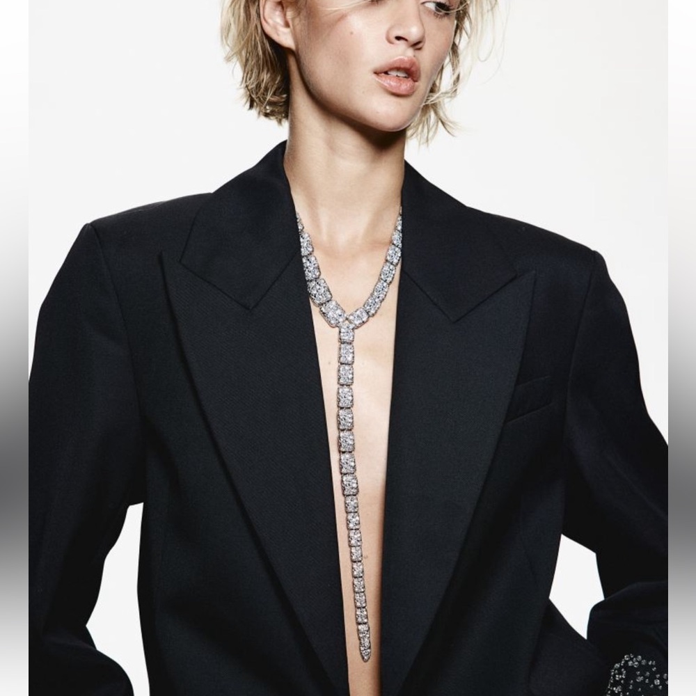H&M 2024 Holiday Lariat Necklace Long Sold Out Silver Colored